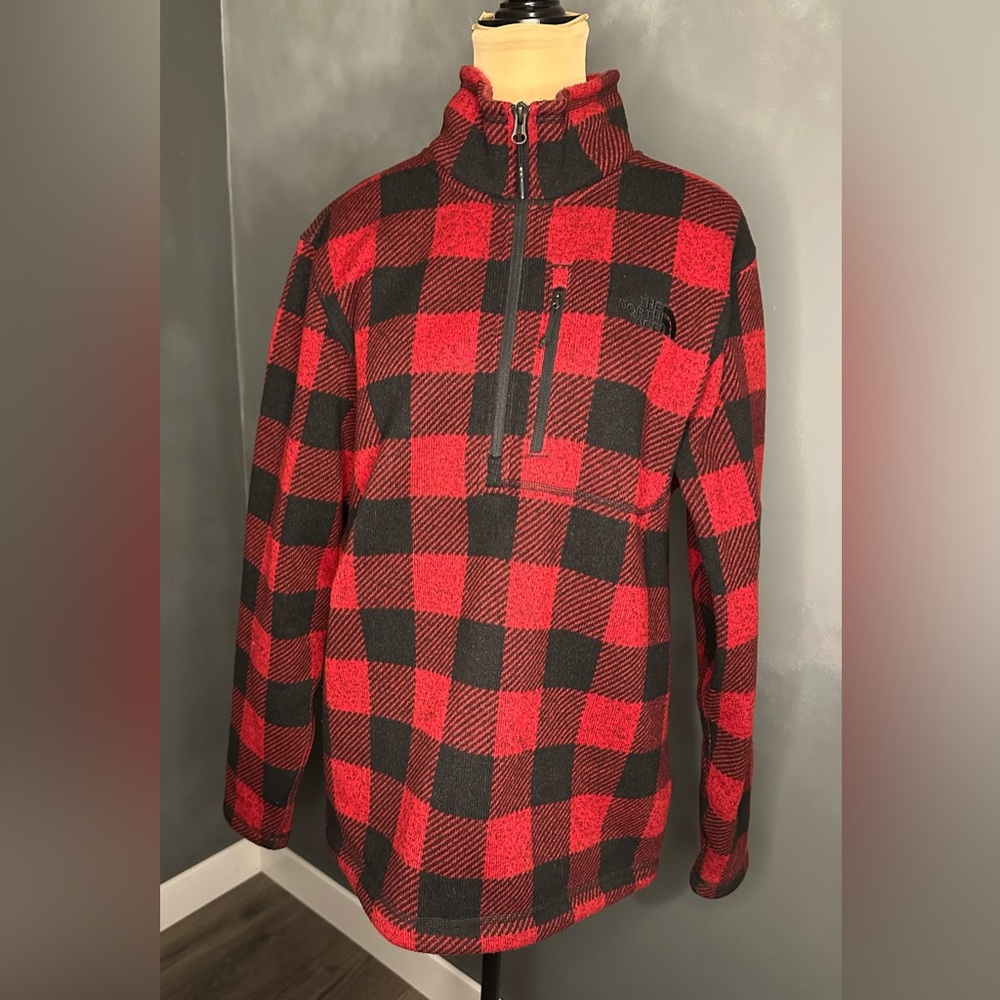 The North Face Red and Black Plaid 1/2 Zip Fleece